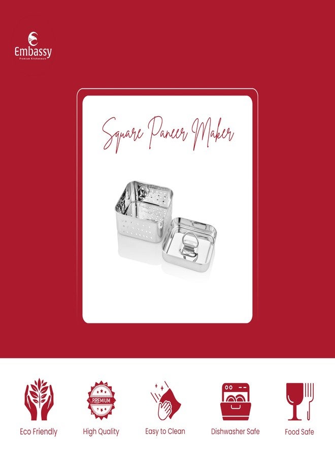 Embassy Stainless Steel Square Paneer Mould/Maker/Strainer | 500 ml | Dimension - 12.5 x 12.5 cms | Size - 3 | Perfect for Making Homemade Paneer/Cheese/Tofu | Dishwasher Safe - Image 4